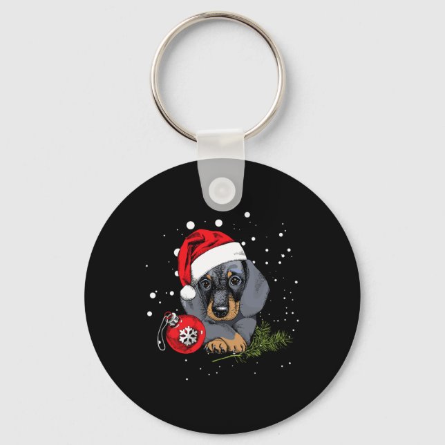 Dachshund Dog Christmas Tree Light Santa Xmas Gift Key Ring (Front)
