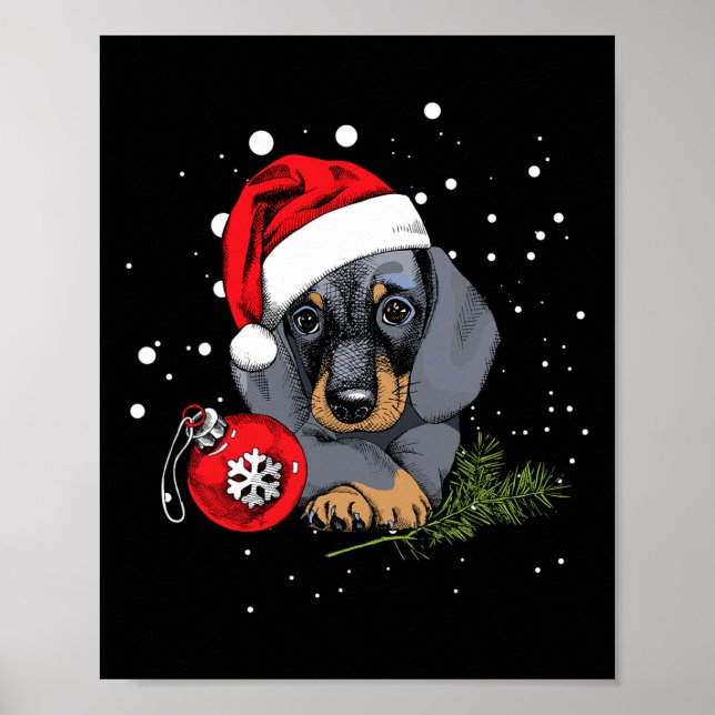 Dachshund Dog Christmas Tree Light Santa Xmas Gift Poster (Front)