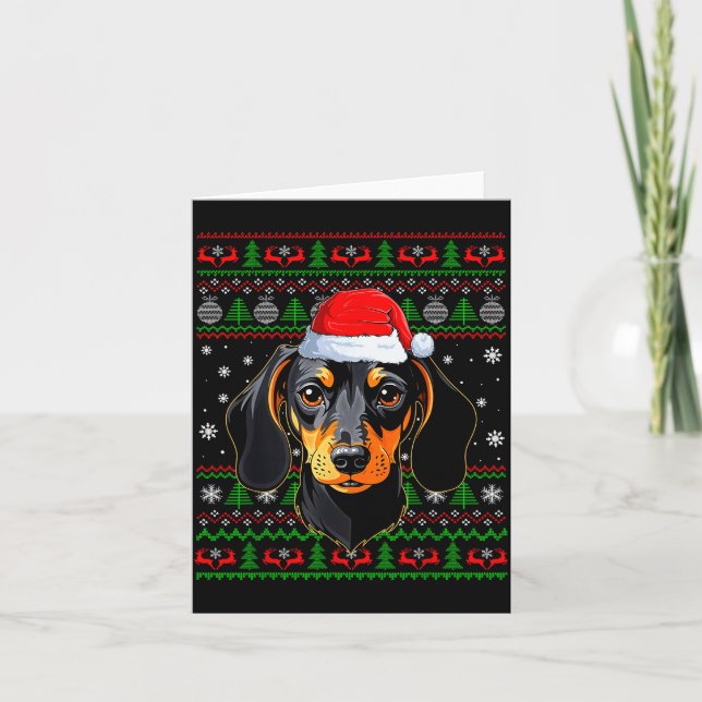 Dachshund Dog Christmas Ugly Sweater Santa Adults  Card (Front)