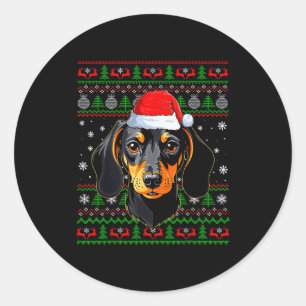 Dachshund Dog Christmas Ugly Sweater Santa Adults  Classic Round Sticker
