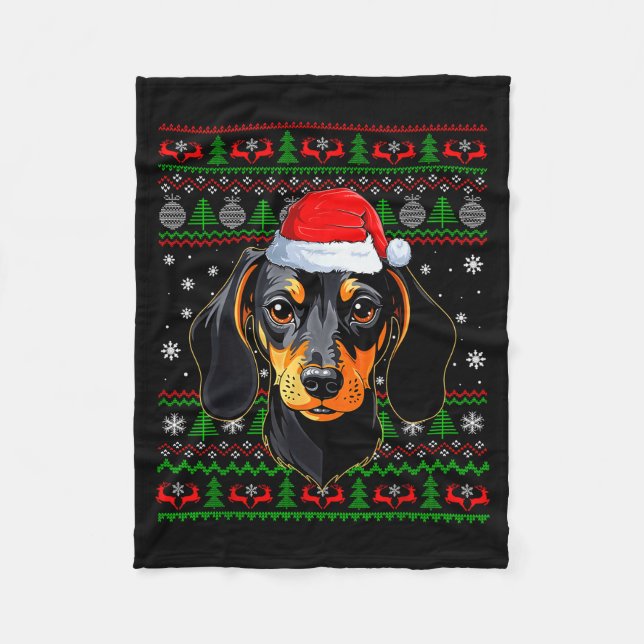 Dachshund Dog Christmas Ugly Sweater Santa Adults  Fleece Blanket (Front)