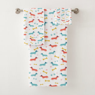 Dachshund Dog Colorful Doxies and Bones Bath Towel Set
