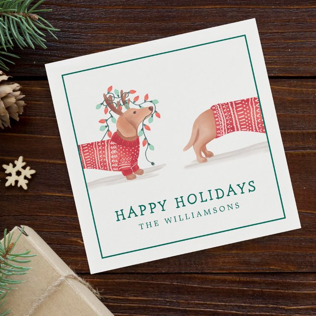 Dachshund Dog Cosy Red Knitted Christmas Sweater Napkin (Dachshund Dog Cozy Red Knitted Christmas Sweater Napkins)