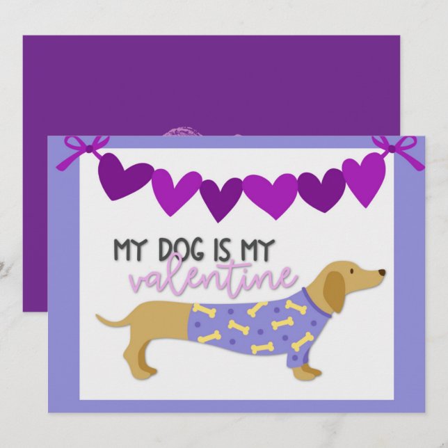 Dachshund Dog Cute Funny Purple Custom Text Flat Holiday Card (Front/Back)