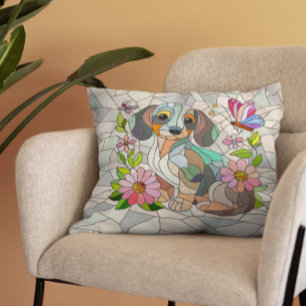 Dachshund dog - Doxie -colourful mosaic Cushion