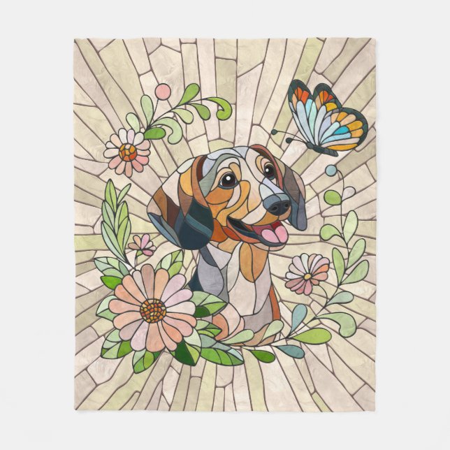 Dachshund dog  - Doxie -colourful mosaic Fleece Blanket (Front)