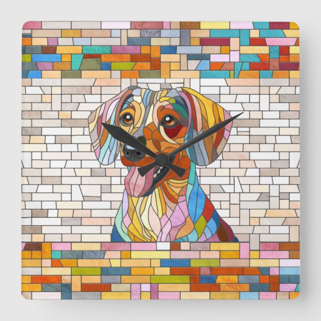 Dachshund dog  - Doxie -colourful mosaic Square Wall Clock (Front)