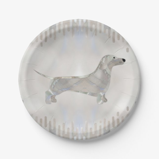 Dachshund dog  - Doxie pearl silhouette Paper Plate (Front)
