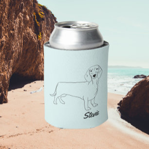 Dachshund dog drawing Can Cooler. Wiener Dog. Can Cooler