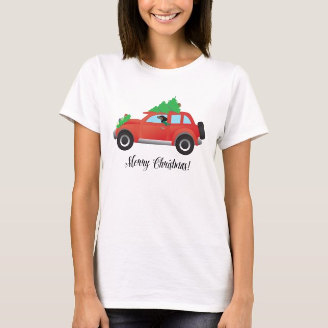 Dachshund Dog Driving Car - Christmas Tree on Top (Front)