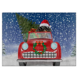 Dachshund Dog Driving Car In Snow Christmas  Cutting Board