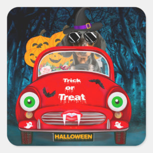 Dachshund Dog Driving Car Scary Halloween  Square Sticker
