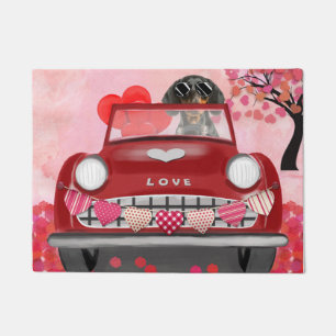 Dachshund Dog Driving Car with Hearts Valentine's Doormat