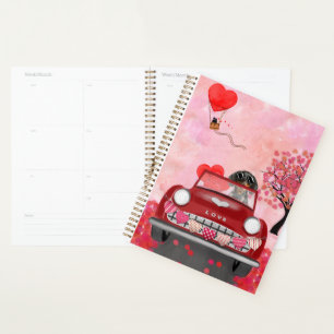 Dachshund Dog Driving Car with Hearts Valentine's Planner