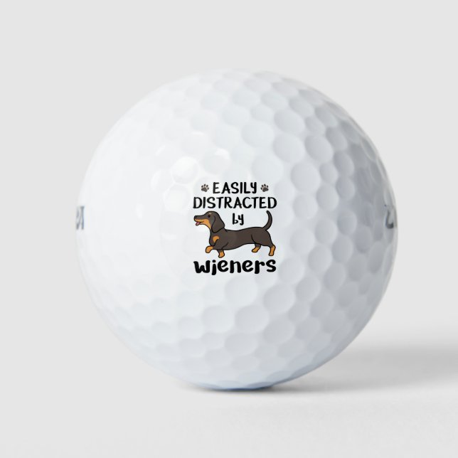 Dachshund Dog Easily Distracted by Wieners Golf Balls (Front)
