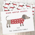 Dachshund Dog Fun  Holiday Card<br><div class="desc">Cute and adorable Dachshund Sausage or Wiener dog in a festive red and white knitted sweater.  Change the names and the greeting to personalise.  Original art by Nic Squirrell.</div>