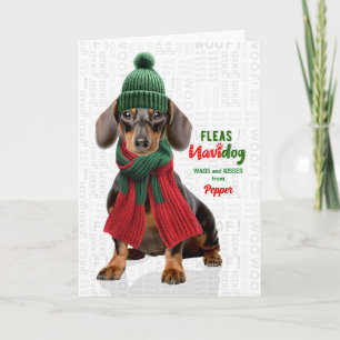 Dachshund Dog Funny Fleas Navidog with Name Holiday Card