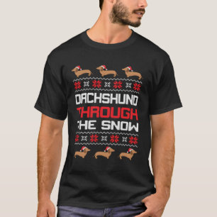 Dachshund Dog Funny Santa Through The Snow Costume T-Shirt