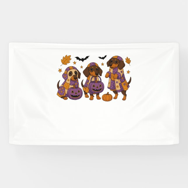 Dachshund Dog Ghost Halloween Banner (Horizontal)