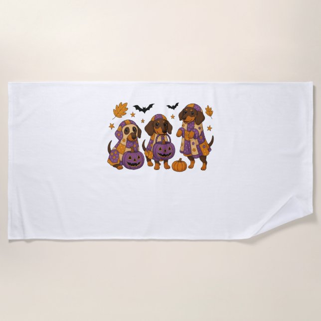 Dachshund Dog Ghost Halloween Beach Towel (Front)