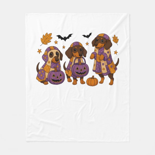 Dachshund Dog Ghost Halloween Fleece Blanket (Front)