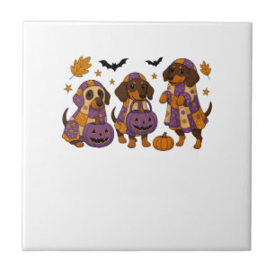 Dachshund Dog Ghost Halloween Tile