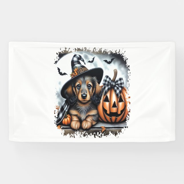 Dachshund Dog Halloween Banner (Horizontal)