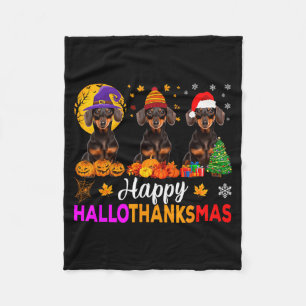 Dachshund Dog Halloween Christmas Hallothanksmas F Fleece Blanket