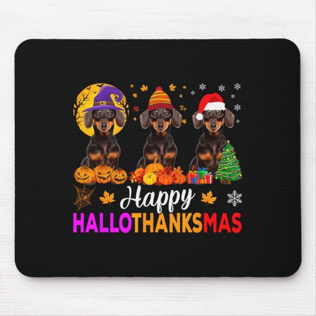 Dachshund Dog Halloween Christmas Hallothanksmas F Mouse Mat (Front)