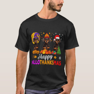 Dachshund Dog Halloween Christmas Hallothanksmas F T-Shirt