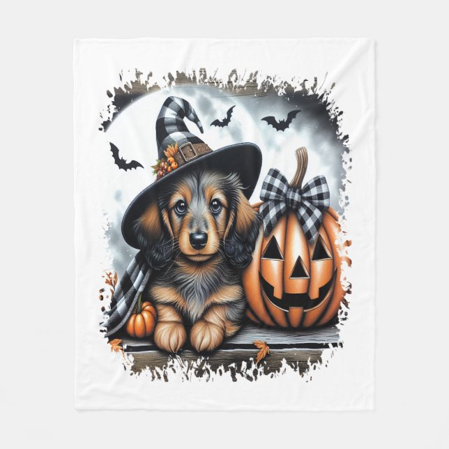 Dachshund Dog Halloween Fleece Blanket (Front)