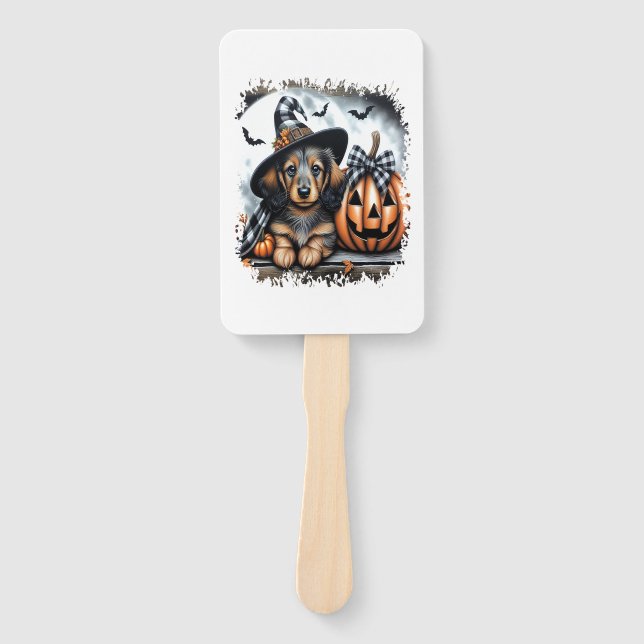 Dachshund Dog Halloween Hand Fan (Front)