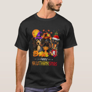 Dachshund Dog Halloween Merry Christmas Happy Hall T-Shirt