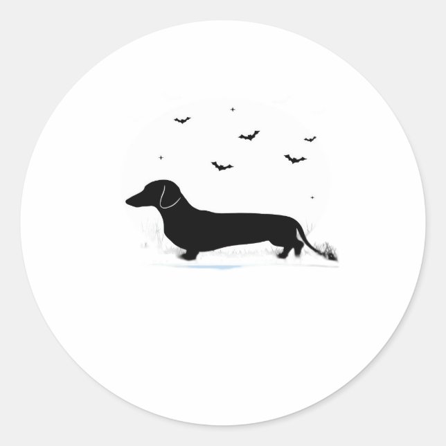 Dachshund Dog � Halloween Moon Silhouette Classic  Classic Round Sticker (Front)