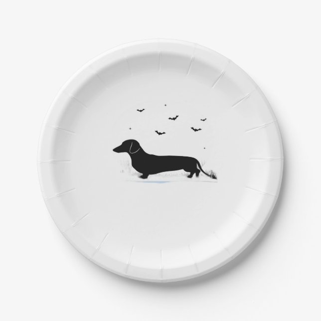Dachshund Dog � Halloween Moon Silhouette Classic  Paper Plate (Front)
