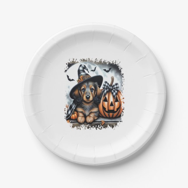 Dachshund Dog Halloween Paper Plate (Front)