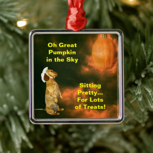 Dachshund Dog Halloween Pumpin Eerie Metal Tree Decoration