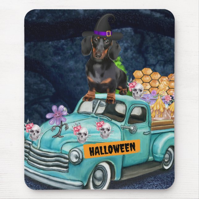 Dachshund Dog Halloween Truck Scary Night  Mouse Mat (Front)