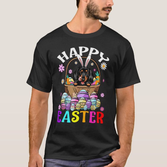 Dachshund Dog Happy Easter Bunny Eggs Easter T-Shirt (Front)
