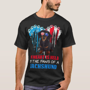 Dachshund Dog Heart 4th of July Dog Lover USA Flag T-Shirt