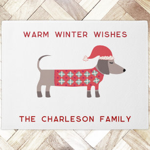 Dachshund Dog in a Santa Hat Personalised Holiday Doormat