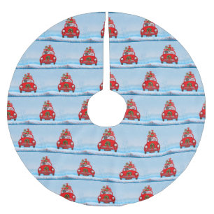 Dachshund Dog In Car With Santa Claus Brushed Polyester Tree Skirt