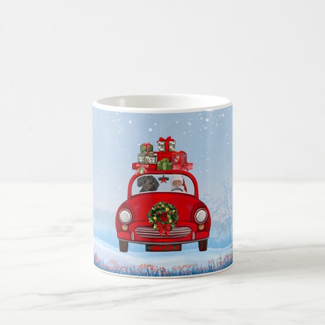 Dachshund Dog In Car With Santa Claus Coffee Mug (Center)