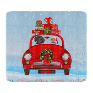 Dachshund Dog In Car With Santa Claus  Cutting Board