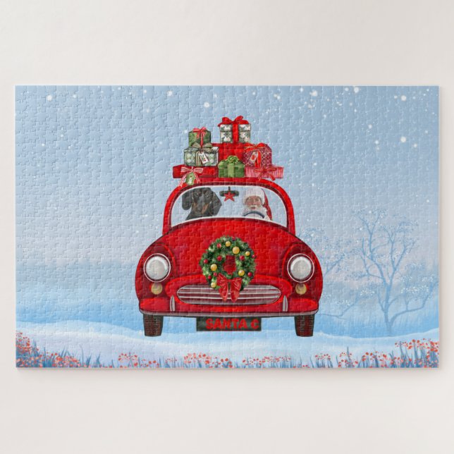 Dachshund Dog In Car With Santa Claus Jigsaw Puzzle (Horizontal)