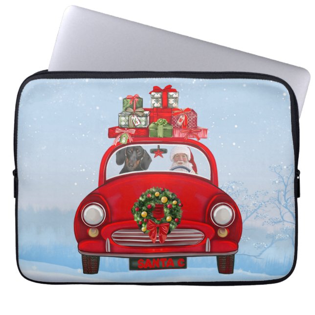 Dachshund Dog In Car With Santa Claus  Laptop Sleeve (Front)