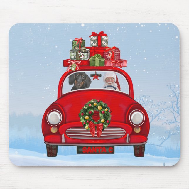 Dachshund Dog In Car With Santa Claus  Mouse Mat (Front)
