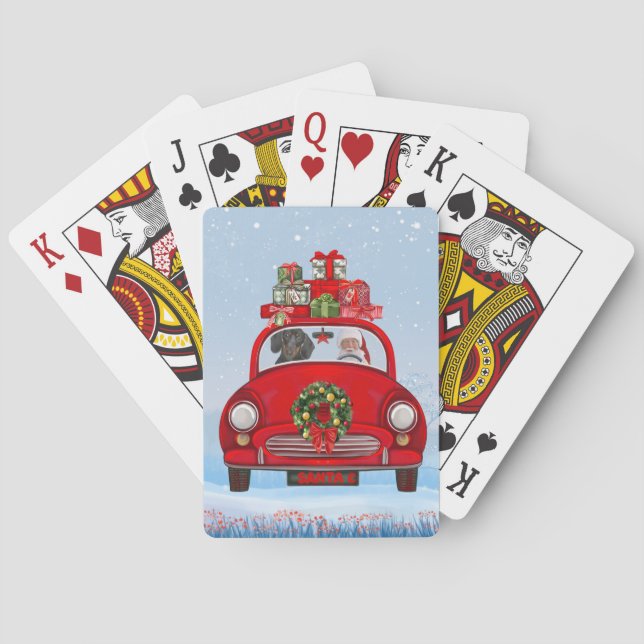 Dachshund Dog In Car With Santa Claus Playing Cards (Back)