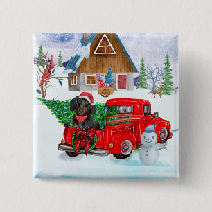 Dachshund Dog In Christmas Delivery Truck Snow 15 Cm Square Badge