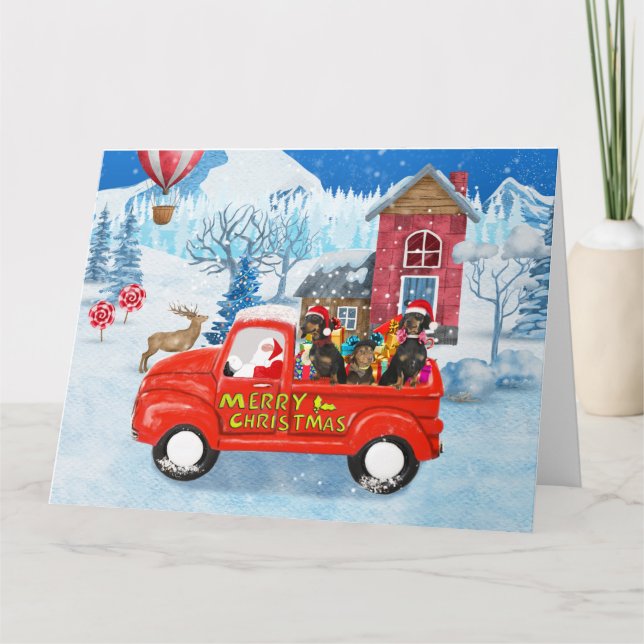 Dachshund Dog in Christmas Delivery Truck Snow  Card (Front)